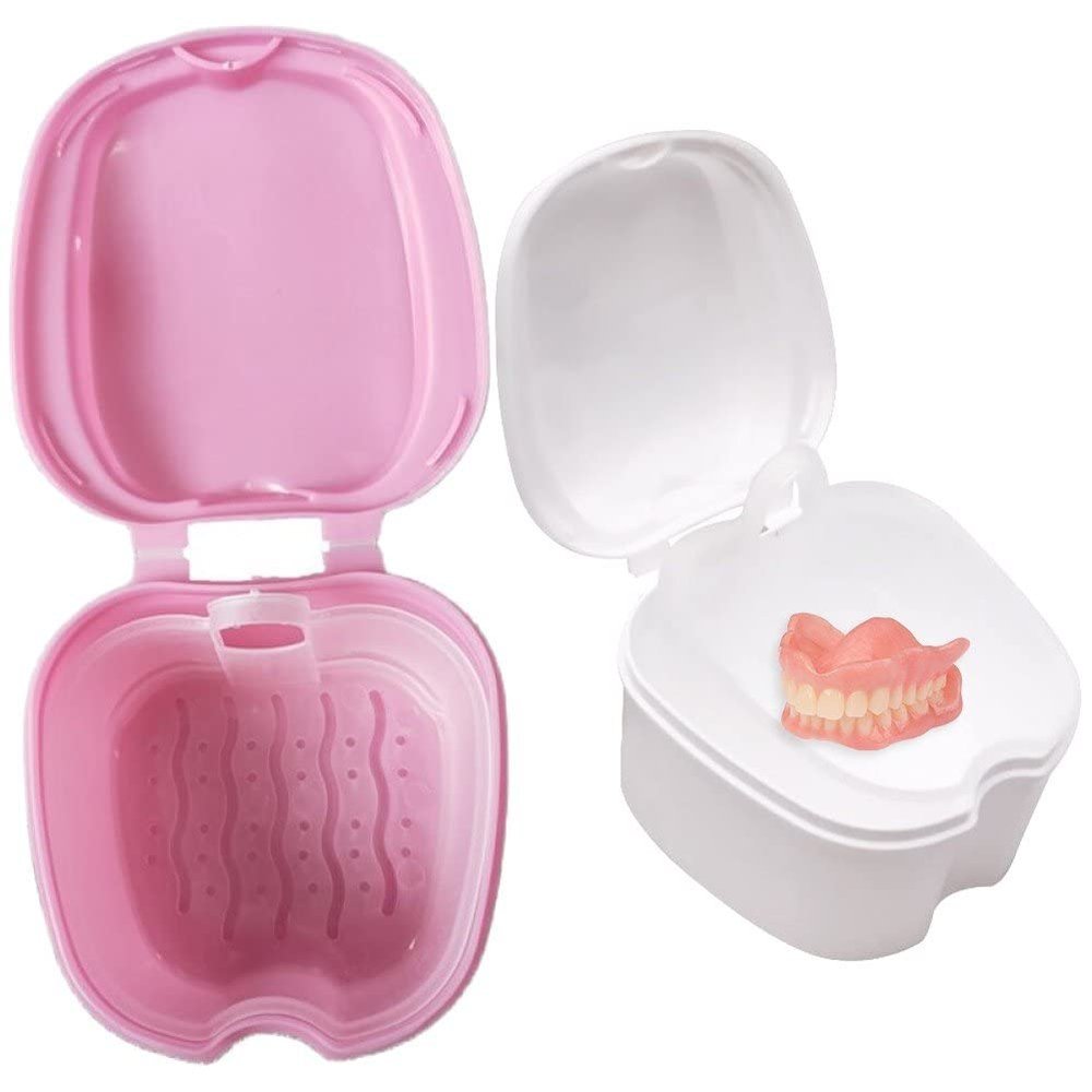Sanfly Denture Case Plastic False Teeth Bath Box Retainer Orthodontic Cleaning Storage Container Holder with Filter