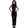 Off Shoulder Pencil Dress Shiny PVC Woman Dress Sexy Latex Leather Bodycon Dress Turtleneck with Front Zippers Bandage Dresses view 4