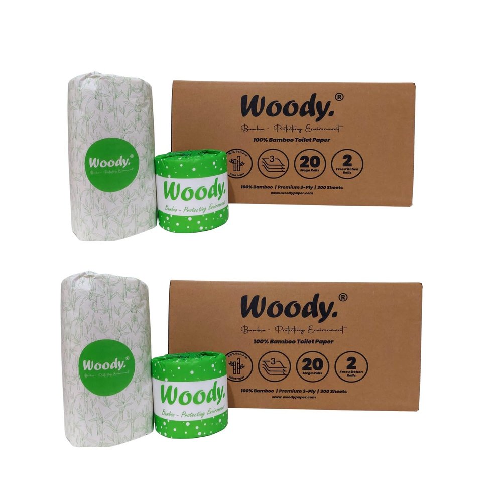 40 Bamboo Toilet Rolls  3-Ply Soft & Strong, 300 Sheets Each, Eco-Friendly, Biodegradable, Plastic-Free Toilet Paper + 4Free Kitchen Rolls