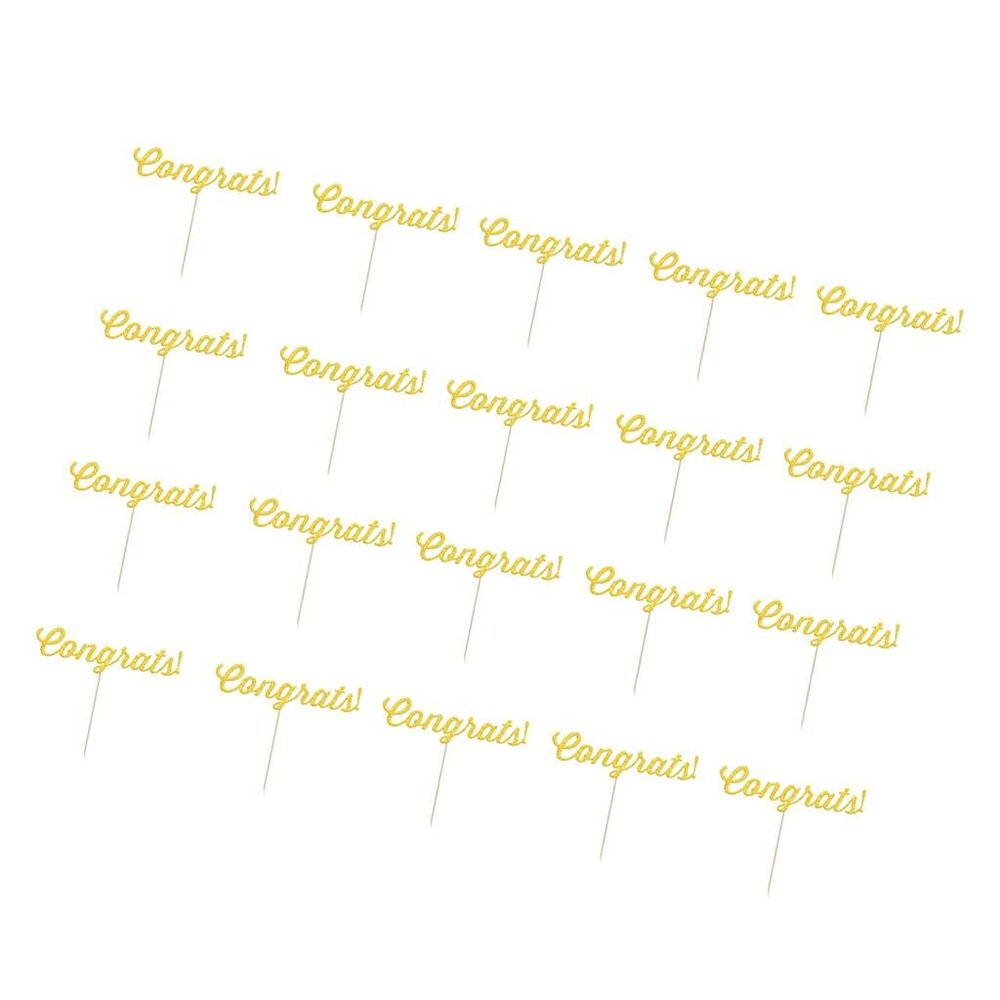 misppro 20x Congrats Cake Toppers Graduation Wedding Retirement Party Supplies - Gold - Gold