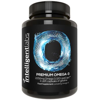Intelligent Labs Omega 3 Fish Oil | 2250mg Triglyceride Form per 3-Softgel Serving | 1224mg EPA, 816mg DHA, 210mg Other Omega-3s | 120 Softgels | Fishoil Supplement for Men & Women