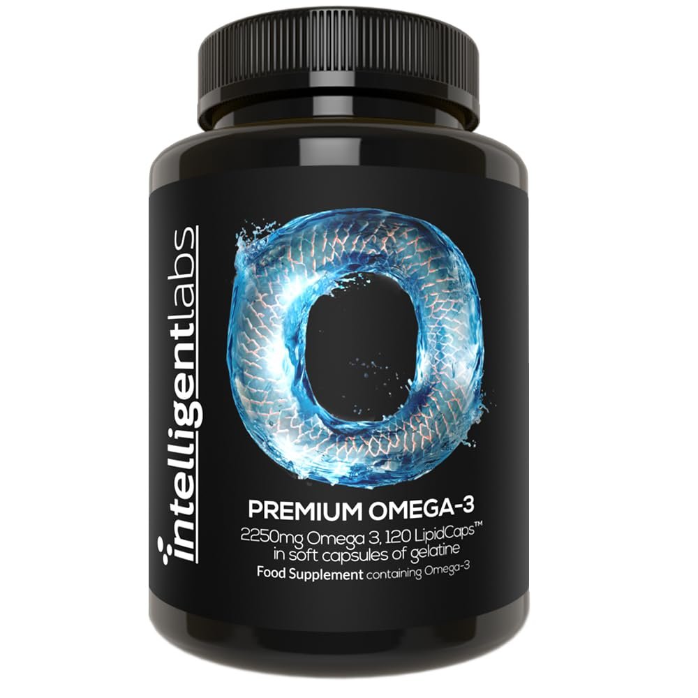 Intelligent Labs Omega 3 Fish Oil | 2250mg Triglyceride Form per 3-Softgel Serving | 1224mg EPA, 816mg DHA, 210mg Other Omega-3s | 120 Softgels | Fishoil Supplement for Men & Women