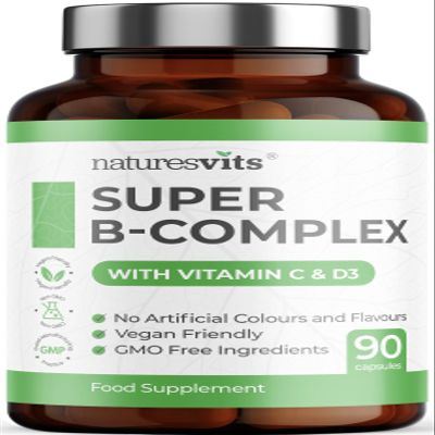 High Strength Vitamin B Complex, 90 Capsules - Contains Vitamin C and D, Folic Acid, Biotin, Thiamine, Riboflavin, Niacin, Pantothenic Acid and More - Supplements for Fatigue