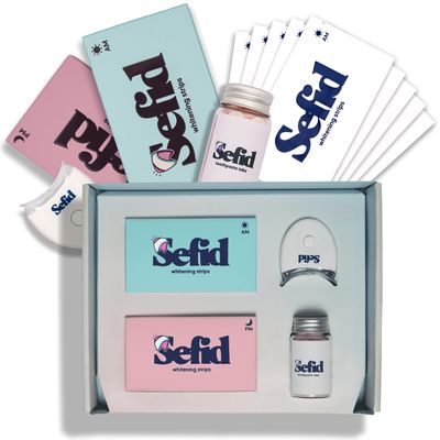 Sefid Smile Teeth Whitening Kit + LED  56 Strips, 28 Whitening Treatments  30 Toothpaste Tablets  Sensitivity Free  Enamel Safe  Rapid White Results  Professional Stain Removal for Home Use