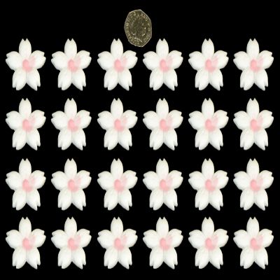24 x Edible 3D 40mm Cherry Blossoms with Coloured Centers, Many Colours Toppers, Cake Cupcakes Decorations (Gold Sparkle)