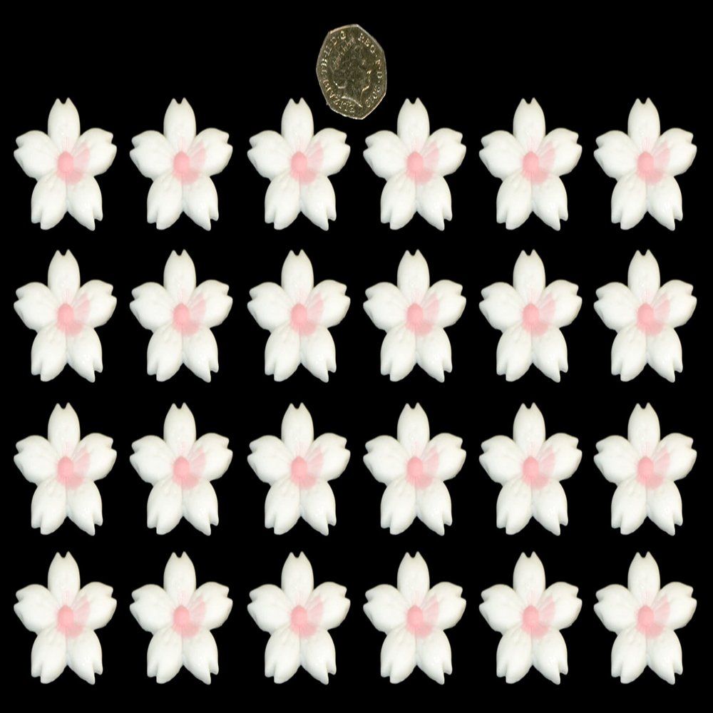 24 x Edible 3D 40mm Cherry Blossoms with Coloured Centers, Many Colours Toppers, Cake Cupcakes Decorations (Gold Sparkle)