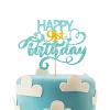 Sky Blue Glitter Happy 91st Birthday Cake Topper, Ninety One Years Old Birthday Party Cake Decor, Gold Number 91 Birthday Party Supplies Decorations for Man or Woman view 1