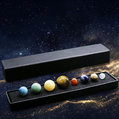 Solar System Planets Decorations - 8 planets original planetary rocks with chakra healing and office desk decoration, natural gemstone healing crystal balls, celestial body creative