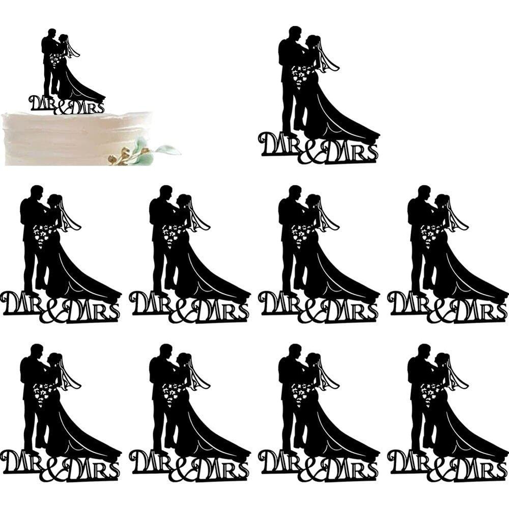 10 Pcs Wedding Cake Toppers, and Mrs Bride and Groom Engagement Cake Picks Wedding Party Cake Decorations Supplies