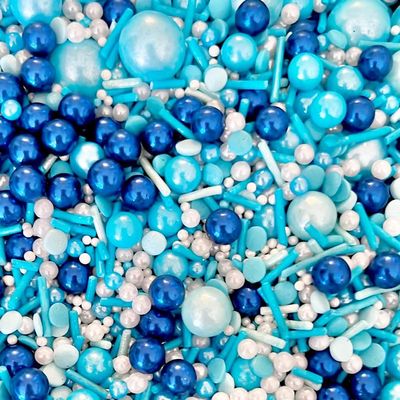 Blue dark blue navy white bluey turquoise Sprinkles for cupcake cookies cake toppers pearls chocolate balls 100s and 1000s birthday decoration topper sprinkle mix blend fathers day boy BIG BLUE
