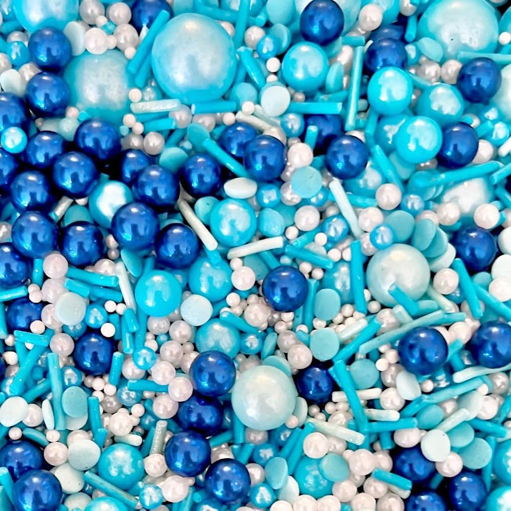 Blue dark blue navy white bluey turquoise Sprinkles for cupcake cookies cake toppers pearls chocolate balls 100s and 1000s birthday decoration topper sprinkle mix blend fathers day boy BIG BLUE