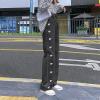 Aesthetic Jeans Fabric Print Streetwear Flared Jeans Women's Vintage Embroidered Jeans Button Placket Flared Denim Flare Jeans Straight Wide Leg Denim Trousers Y2k, gray, S view 4