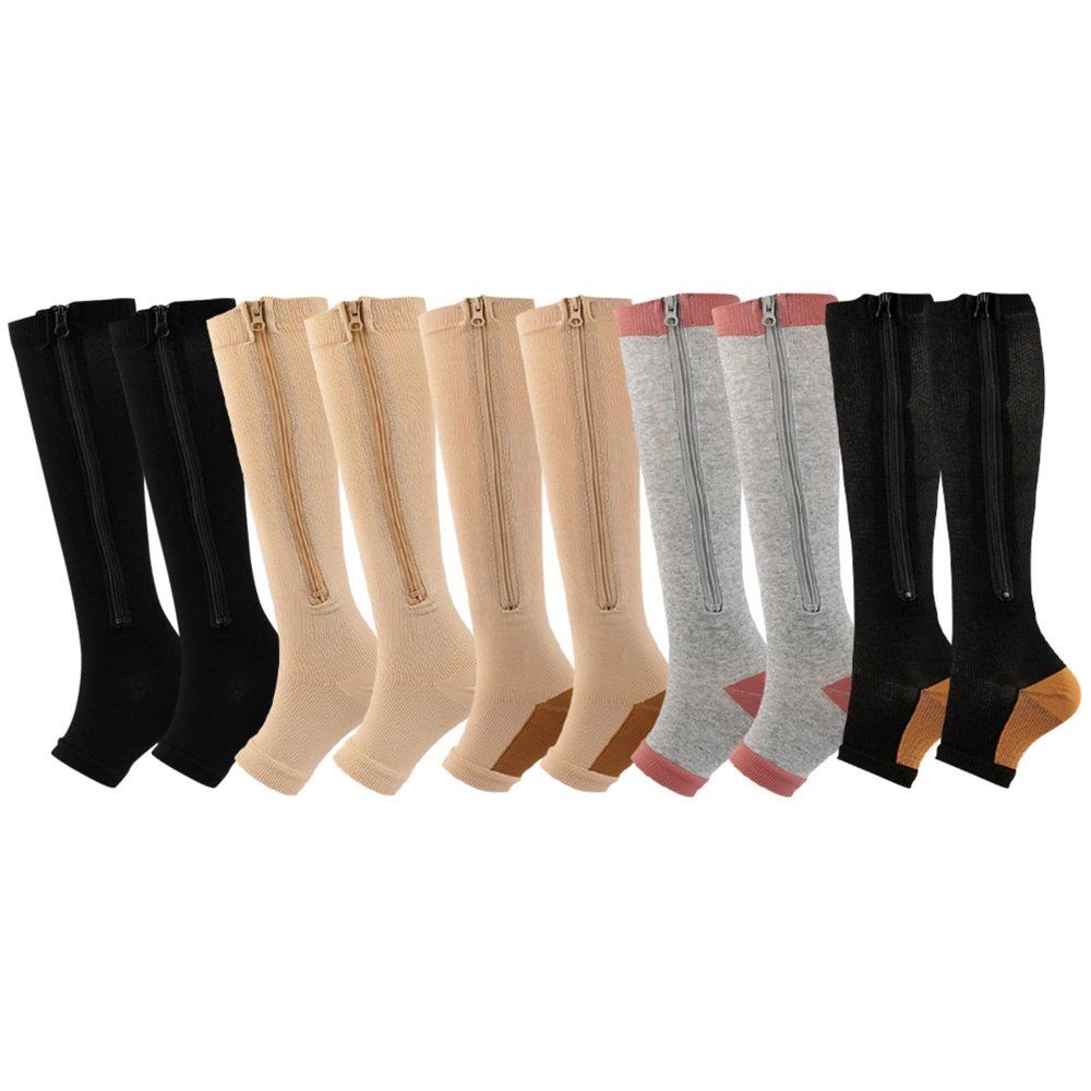 Valcatch Zipper Compression Socks for Women Men 20-30 mmHg Support Hose Stockings Calf Knee High Running Walking(2/3/5Pairs)