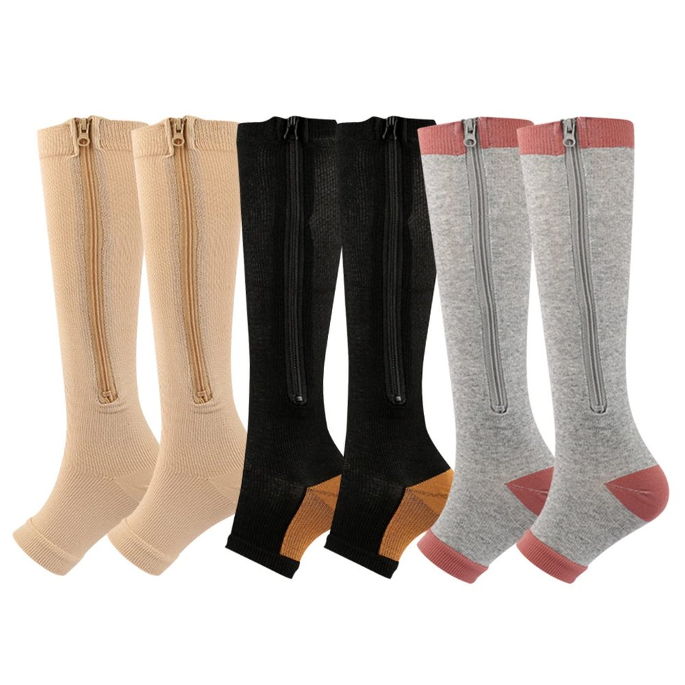 Valcatch Zipper Compression Socks for Women Men 20-30 mmHg Support Hose Stockings Calf Knee High Running Walking(2/3/5Pairs)