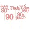 30 Pack Happy 90th Birthday Cupcake Toppers Rose Gold Glitter Ninety Cheers to 90 Years Old Birthday Cupcake Picks for Happy 90th Anniversary Party Cake Decorations