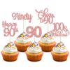 30 Pack Happy 90th Birthday Cupcake Toppers Rose Gold Glitter Ninety Cheers to 90 Years Old Birthday Cupcake Picks for Happy 90th Anniversary Party Cake Decorations view 3
