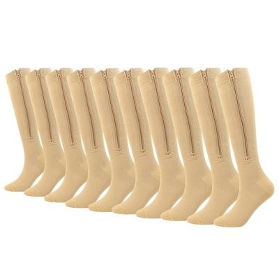 Valcatch Zipper Compression Socks for Women Men 20-30 mmHg Support Hose Stockings Calf Knee High Running Walking(2/3/5Pairs)