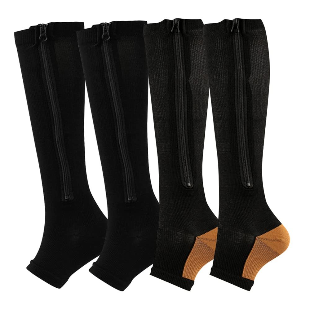 Valcatch Zipper Compression Socks for Women Men 20-30 mmHg Support Hose Stockings Calf Knee High Running Walking(2/3/5Pairs)