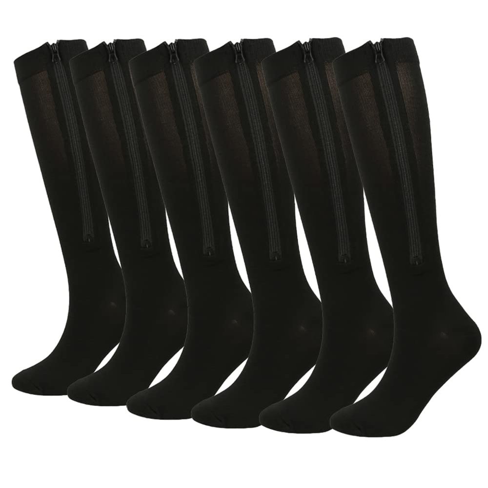 Valcatch Zipper Compression Socks for Women Men 20-30 mmHg Support Hose Stockings Calf Knee High Running Walking(2/3/5Pairs)