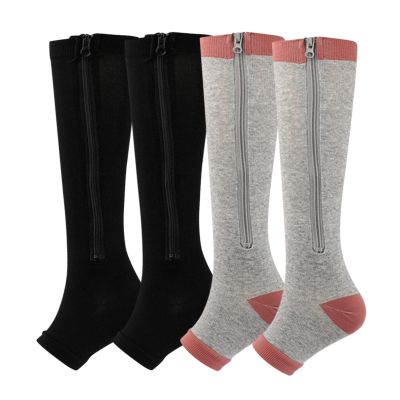 Valcatch Zipper Compression Socks for Women Men 20-30 mmHg Support Hose Stockings Calf Knee High Running Walking(2/3/5Pairs)