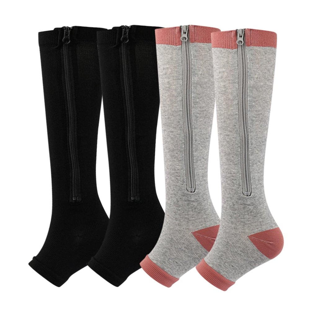 Valcatch Zipper Compression Socks for Women Men 20-30 mmHg Support Hose Stockings Calf Knee High Running Walking(2/3/5Pairs)