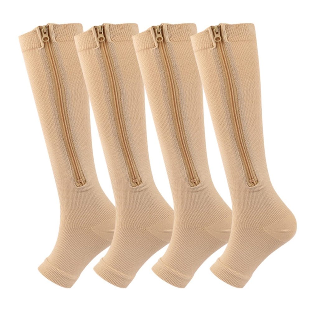 Valcatch Zipper Compression Socks for Women Men 20-30 mmHg Support Hose Stockings Calf Knee High Running Walking(2/3/5Pairs)
