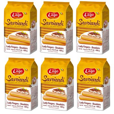 6 x Gastone Lago Savoiardi traditional Sardinian biscuits, slightly sugared on the surface with light lemon aroma, 400 g