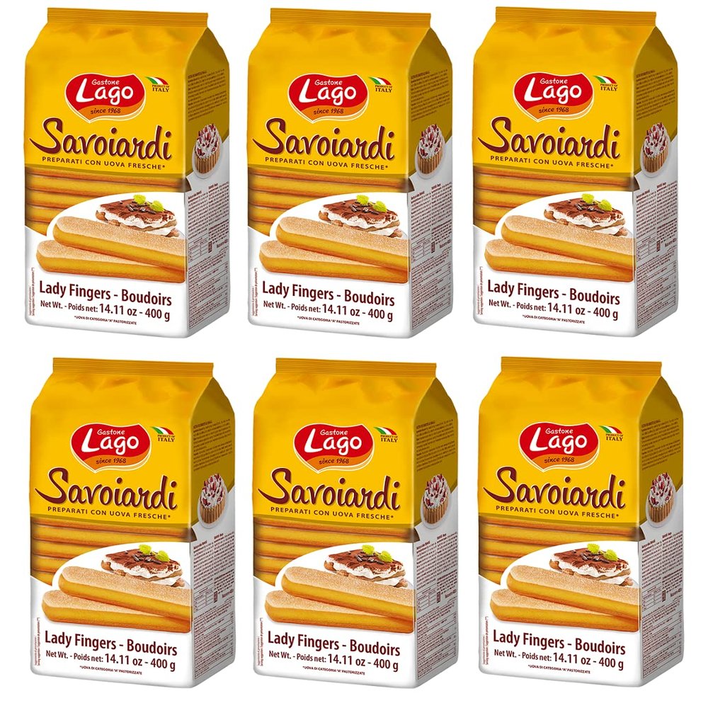6 x Gastone Lago Savoiardi traditional Sardinian biscuits, slightly sugared on the surface with light lemon aroma, 400 g