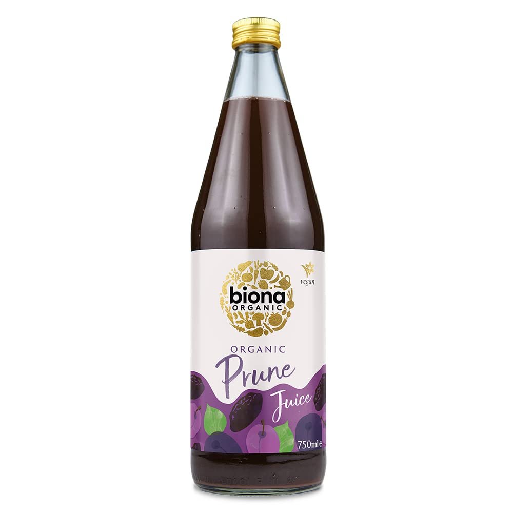 Biona Organic Prune Juice 750ml, Pack of 6 - Pressed With Only Ideal Quality Prunes and Water - Recyclable Glass Bottle - No Added Sugar - Vegan - Ready To Drink, Serve Chilled