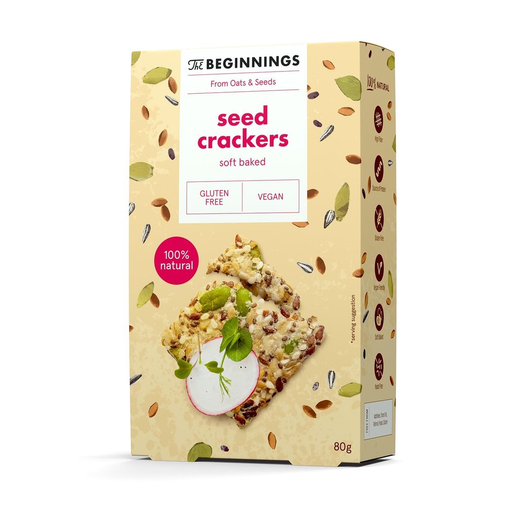The Beginnings - Seed Crackers With Sea Salt - Gluten Free and Vegan - 100% Natural - 80g Pack