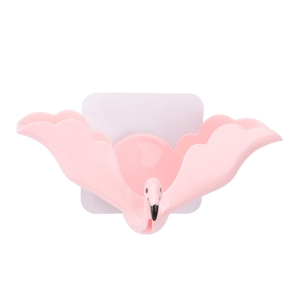 COLLBATH Wall Mounted Flamingo Soap Holder Soap Dish Rack Pink Cute Cartoon Design No Drilling Required
