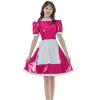 Plus Size Summer Short Sleeve Mini Dress Back Zipper Dress Pleated Vestido Dancing Clubwear with Apron,Rose Red,XXXL view 1