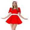 Leather PVC Dress Women Collar Vinyl Mini Dress Summer Maiden Costume Fancy Bow Oversize Female Dress,Red,L view 1