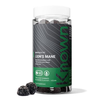 Known 1000mg Lions Mane Mushroom Gummies Blueberry Flavour Chewable Vegan Nootropic Gummy Supplement 1 Month Supply for Men & Women
