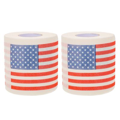 Homoyoyo American Flag Patterned Toilet Paper 2 Rolls 3-Ply 150 Sheets Each Flexible Thickened Design Printed Decorative Bathroom Tissue