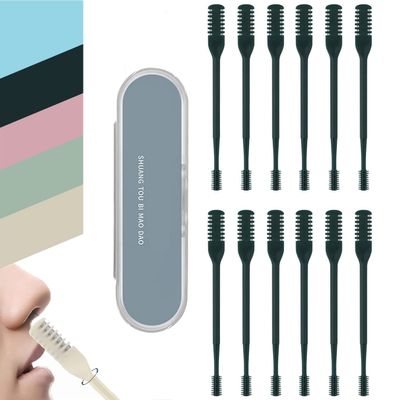 Double Sided Nose Hair Knife, 12 Pcs Enhanced Nose Hair Trimmer Clipper, 360 Degree Rotate Nostril Cleaning Scissors, 2-in-1 Double-Head Manual Nose Hair Knife for Men Women