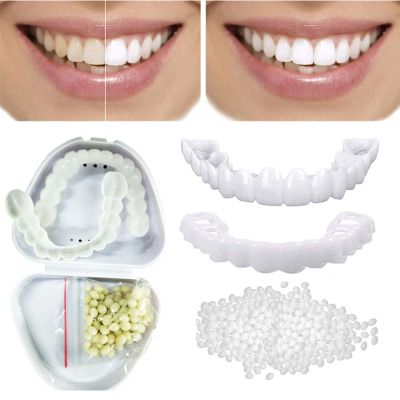 False Teeth Dentures Teeth for Upper and Lower, Nature and Comfortable Snap on Veneers Fake Teeth Veneers Temporary Cosmetic Teeth Veneers Protect Your Teeth and Regain Confident Smile