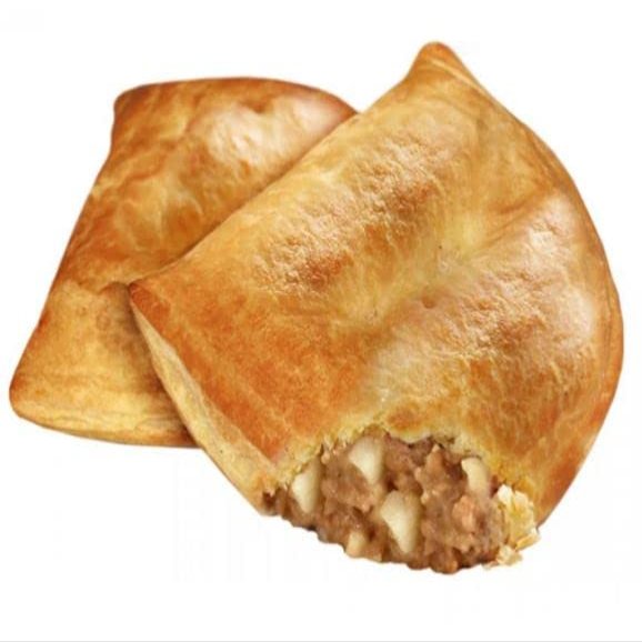 Box of 4 Potato and Meat Puff Pastry Pasties, Delicious and Freshly Baked for Our Loyal Customers - Reliable and Award-Winning Family-Owned Craft Bakery for Over 60 Years