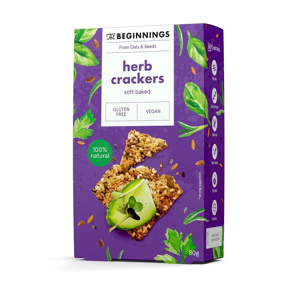 The Beginnings - Herb Crackers - Soft Baked - Gluten Free and Vegan - 100% Natural - 80g Pack