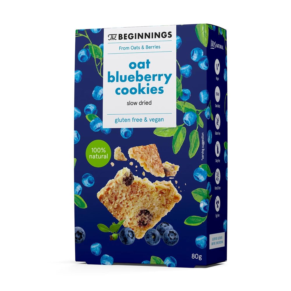 The Beginnings Blueberry Oat Cookies Gluten Free Snacks Vegan Snacks Protein Oats Healthy Snack Sugar Free Vegan Cookies Dairy Free Gluten Free Oat Biscuits 80g Box
