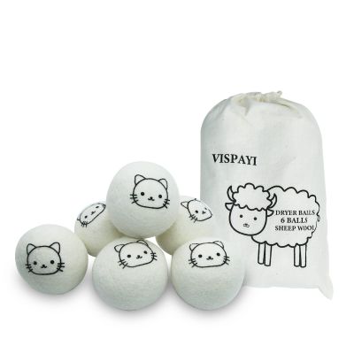 Dryer Balls Laundry Reusable, XL Wool Dryer Balls Cute Cat Face 6 Pack, Fabric Softener Ball, Extra Large Dryer Balls with Cat Pattern, Shorten Drying Time, Organic Wool - Dry 1000+ Loads