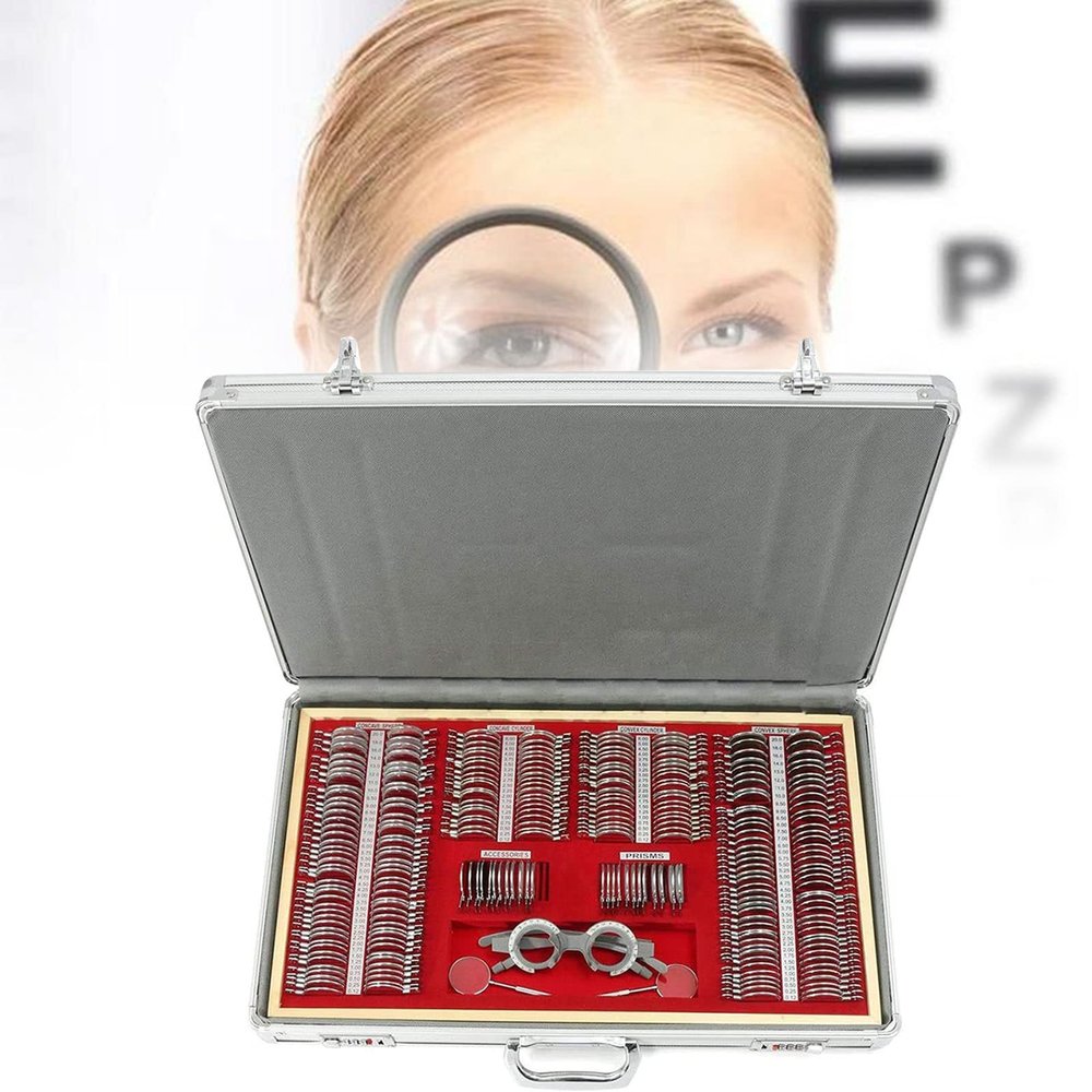 CGLYYDS 266Pcs Trial Lens Set, Optical Lens Optometry Rim Case Evidence Box with Aluminum Storage Case,Optical Titanium Optic Trial Eye Frame Text Optician for vision test