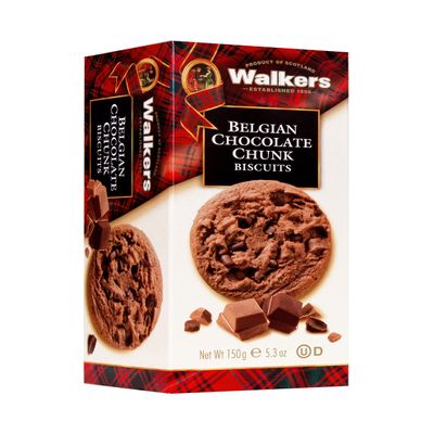 Walker's Shortbread Belgian Chocolate Chunk Biscuits  Traditional Scottish Shortbread Recipe, 150g (Pack of 12)