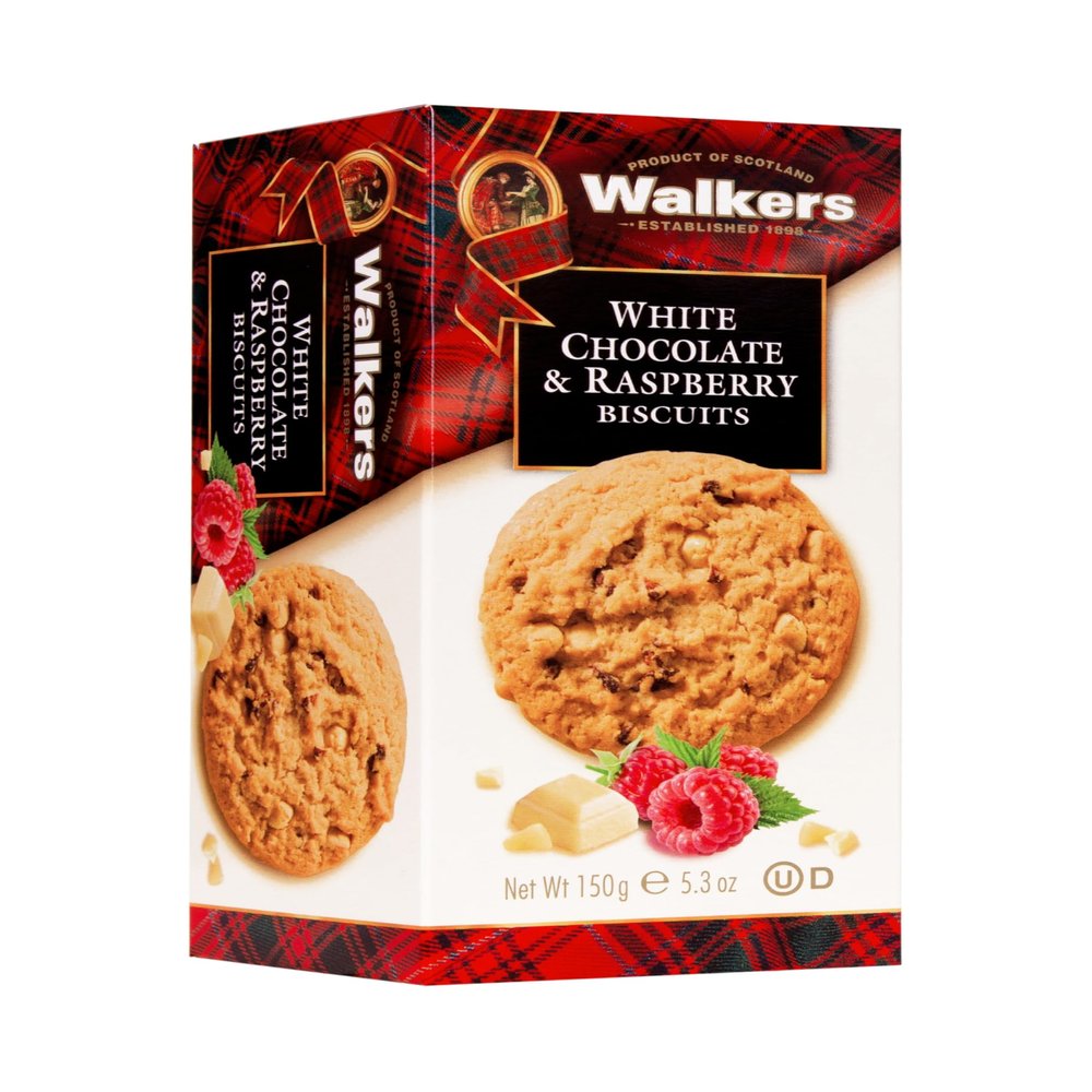 Walker's Shortbread White Chocolate & Raspberry Biscuits  Scottish Recipe, 150g (Pack of 12)