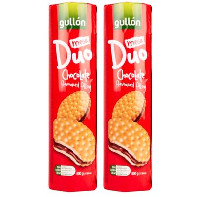 2x Biscuits Multipacks of Gullon Mega Duo Sandwich Biscuits with Chocolate Flavor Filling | An Ideal Biscuit for a Gift or to Treat Yourself | 500 g