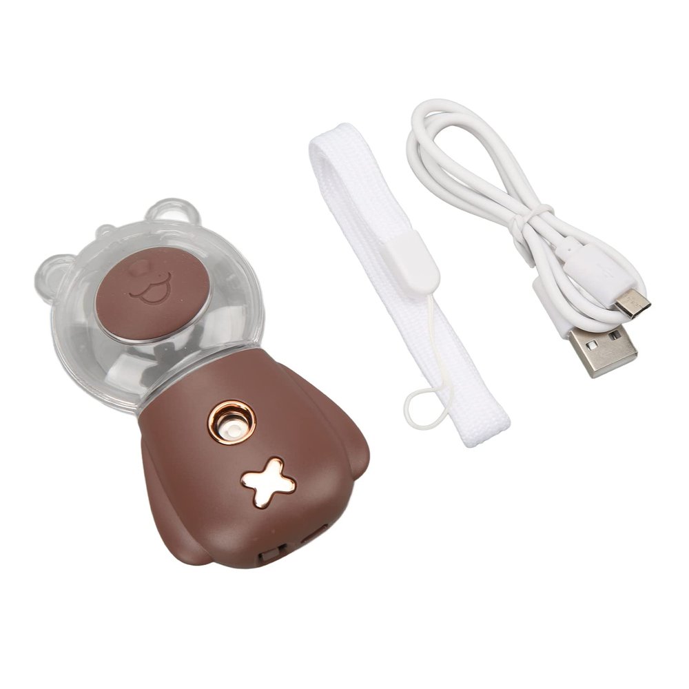 LEYT Nano Mist Sprayer, DC5V USB Interface 3 Minute Timing Cute Design Handheld Facial Mister for Home (Brown)
