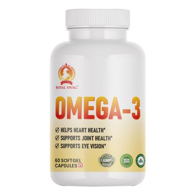 Royal Swag 1250mg of Omega 3 Fish Oil Capsules - High Potency, Molecularly Distilled, Burpless Softgels with EPA and DHA for Immune Support, Joint, Vision, and Heart Health - 60 Count.