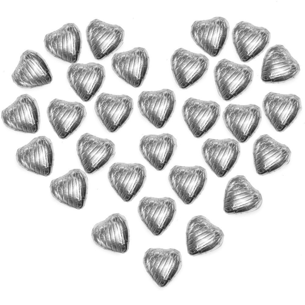 Silver Foiled Solid Milk Chocolate Love Hearts - Pack Of 30 - Perfect For Valentine's Day & Mother's Day