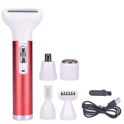 Electric Shaver for Women, Rechargeable Hair Removal Electric Razor USB Charging 5 in 1 Painless Shaver for Bikini Women Area/Nose/Armpit/Arm/Leg Hair Trimmer (Red)