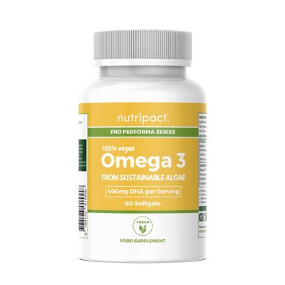 Nutripact Vegan Omega 3 Softgels from Sustainable Algae Oil with Vitamin E - 1000mg Algae per Serving - High Strength 400mg DHA Supplement 60 Capsules - Alternative to Fish Oil